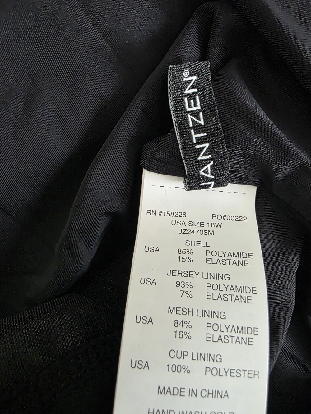 Jantzen Black Floral Crossover Bodice Swimsuit 18W - Picture 5 of 5